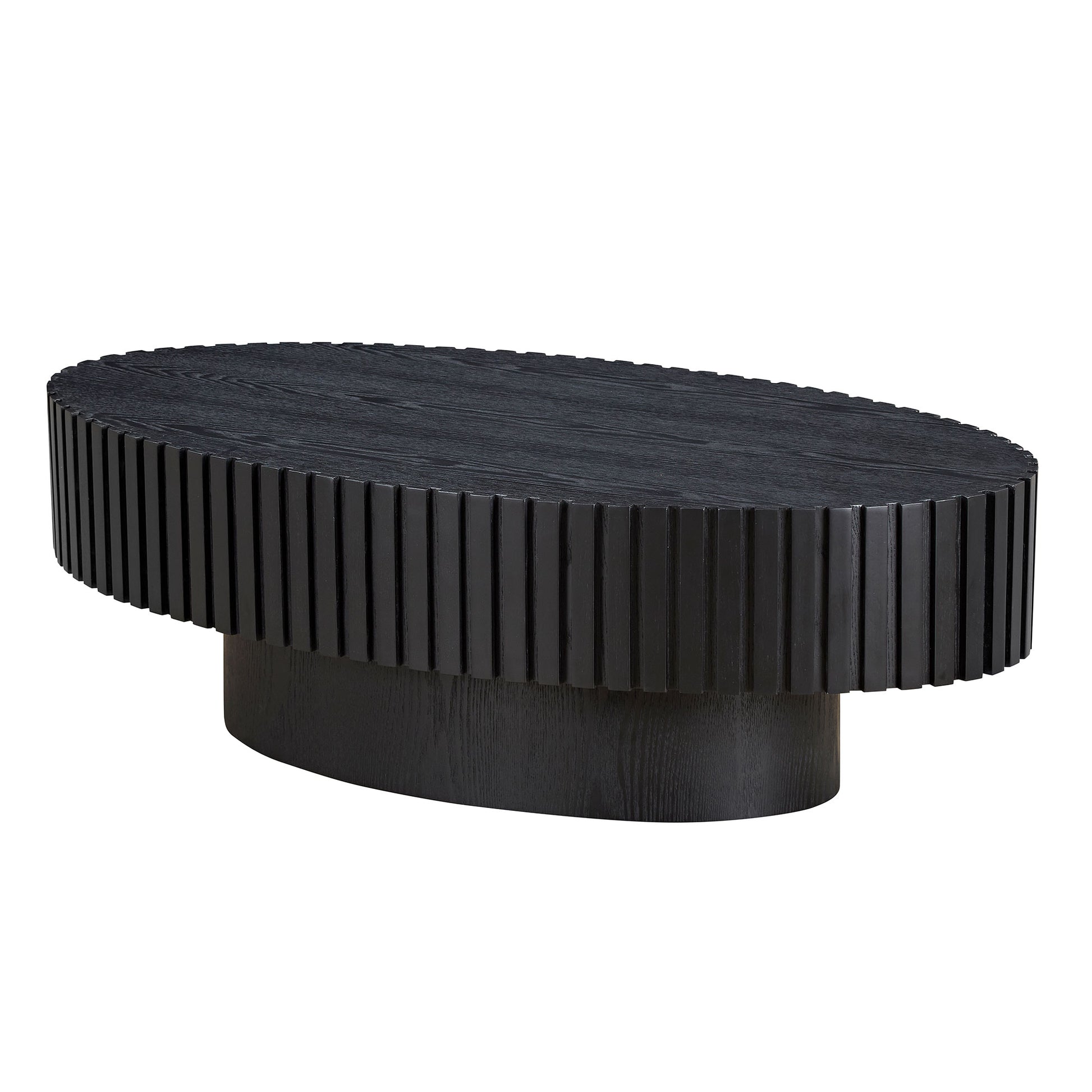 Modern Handcraft Drum Coffee Table Length 43.7 Inch Ellipse Coffee Table For Living Room,Small Coffee Table With Sturdy Pedestal,Black Mdf Matt Black Mdf