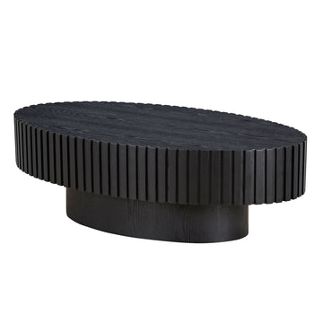 Modern Handcraft Drum Coffee Table Length 43.7 Inch Ellipse Coffee Table For Living Room,Small Coffee Table With Sturdy Pedestal,Black Mdf Matt Black Mdf