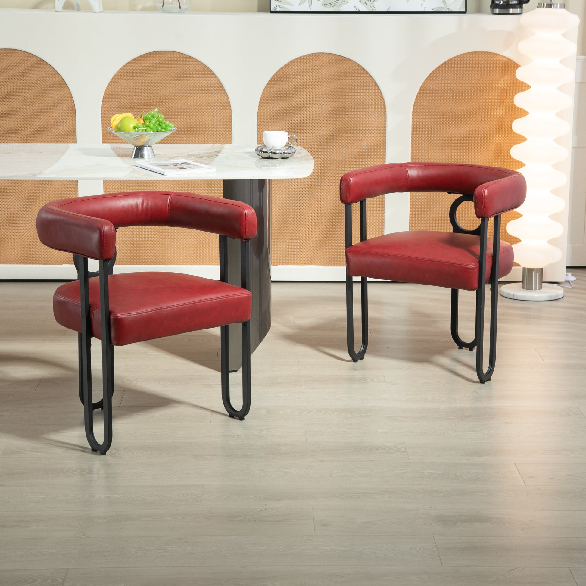 Coolmore Contemporary Designed Pu Fabric Upholstered Accent Dining Chair Barrel Side Chairs Kitchen Armchair For Living Room Set Of 2 Wine Red Pu Wine Red Foam Pu Leather