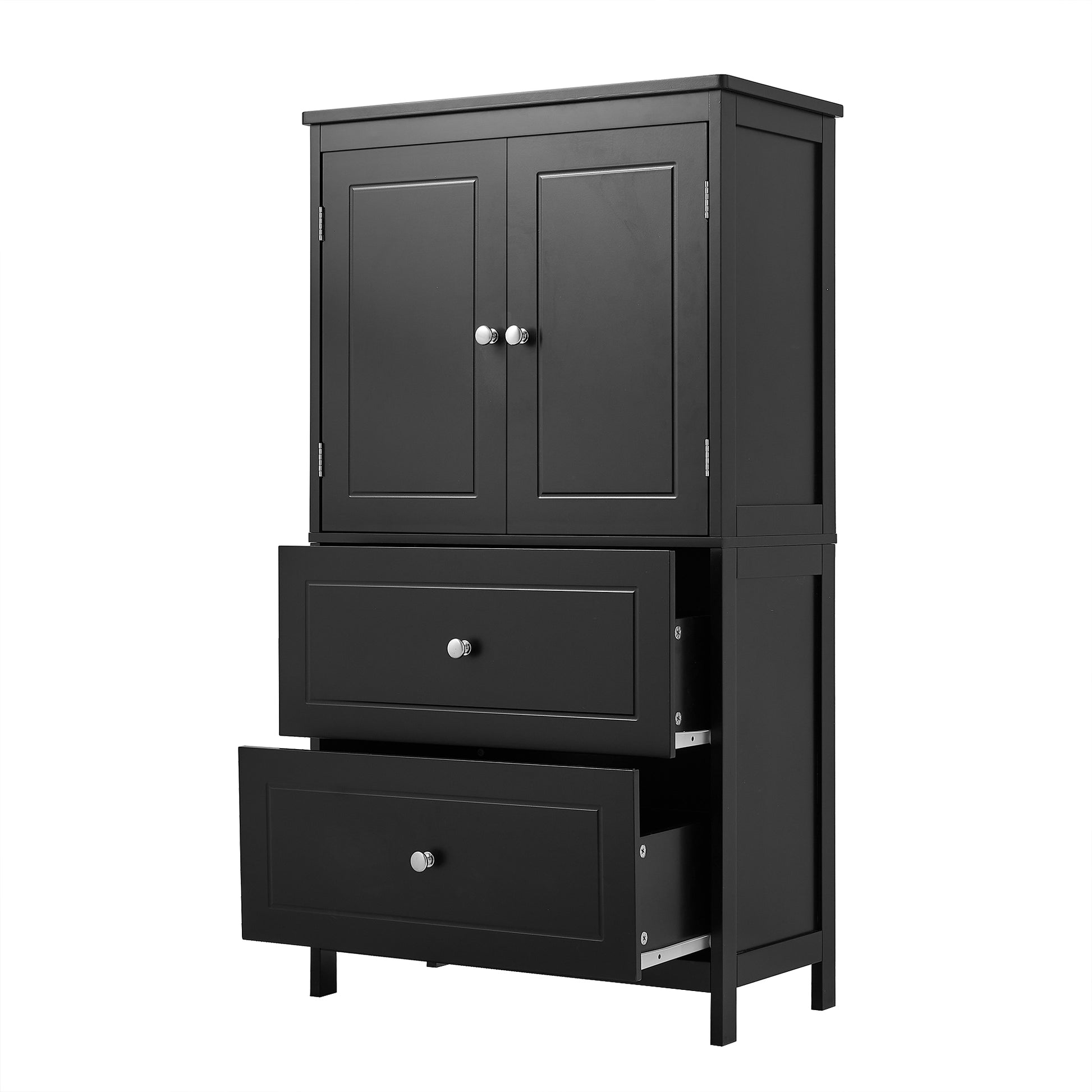 Bathroom Storage Cabinet, Cabinet With Two Doors And Drawers, Adjustable Shelf, Mdf Board, Black Black Mdf