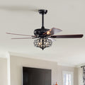 52'' Crystal Shade Ceiling Fan Lamp With Remote Control 3 Speed High, Mid, Low 5 Reversible Blades For Living Room, Dining Room, Bedroom, Family Room,3Pcs*E26 No Include Bulb Matte Black Matte Black American Traditional,Antique,Classic,Contemporary