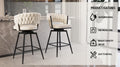 Bar Chair Toweling Woven Bar Stool Set Of 2, Black Legs Barstools No Adjustable Kitchen Island Chairs,360 Swivel Bar Stools Upholstered Counter Stool Arm Chairs With Back Footrest, White White Foam Linen