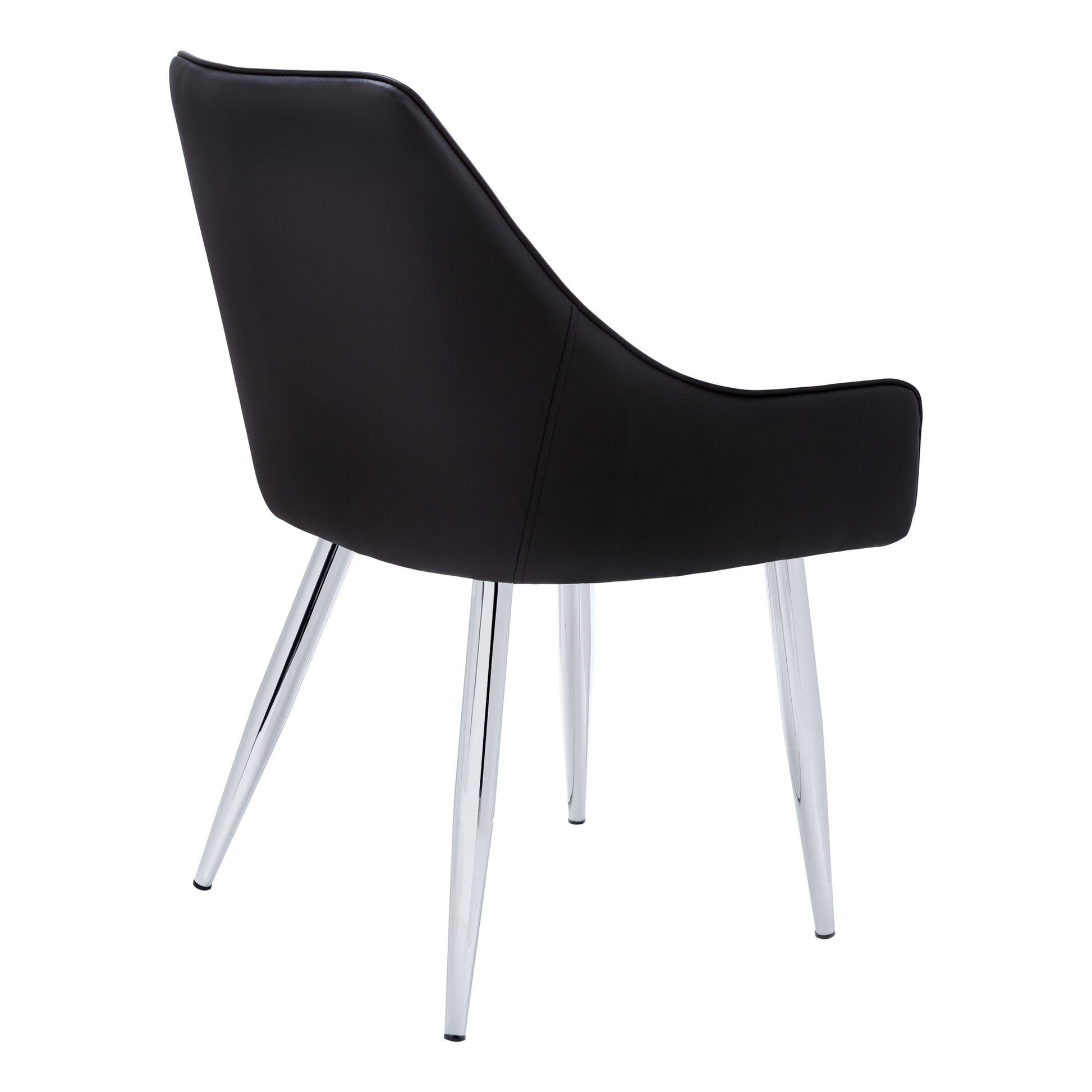 Dining Chair, Set Of 2, Side, Upholstered, Kitchen, Dining Room, Black Leather Look, Chrome Metal, Contemporary, Modern Black Foam Faux Leather