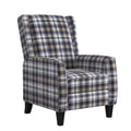 The Savannah Recliner Grey Plaid Velvet Manual Push Back Wood Cushion Back Square Arms Velvet