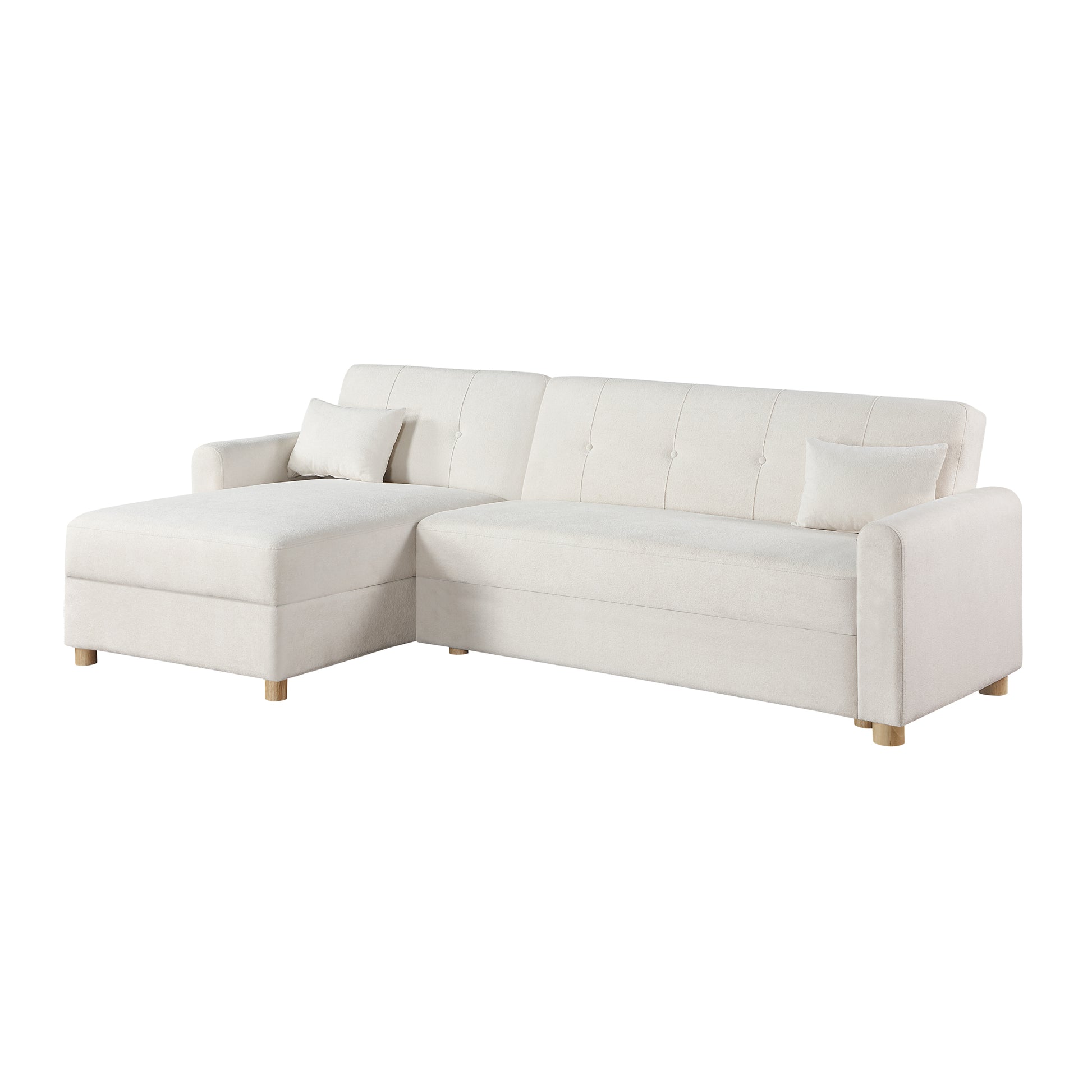 Thomas 99.5"W White Fabric Convertible Sleeper Sectional Sofa With Reversible Chaise And Storage White Fabric 3 Seat