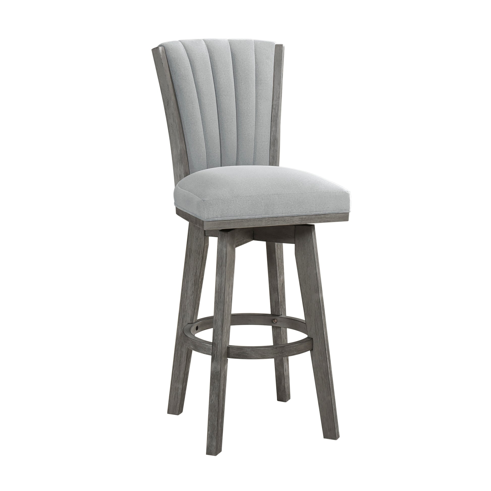 Gray Finish Set Of 2 Pub Height Chairs Swivel Seat Tufted Fabric Upholstered Solid Wood Dining Furniture Transitional Style Gray Dining Room Transitional Solid Wood