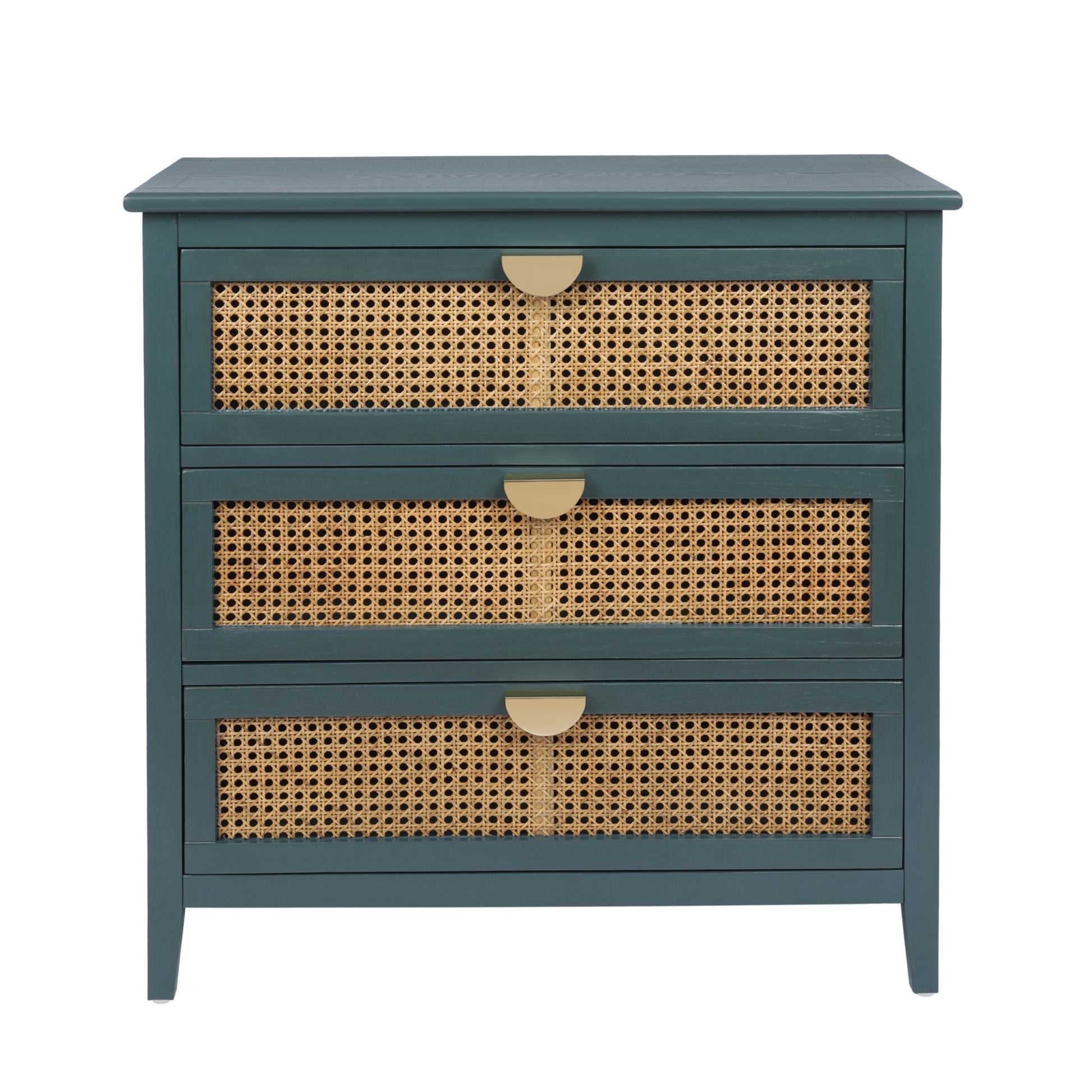 3 Drawer Cabinet,Natural Rattan,American Furniture,Suitable For Bedroom, Living Room, Study Green Mdf