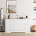 Sideboard Buffet Cabinet With Storage, Modern Kitchen Buffet Storage Cabinet With Drawer And Doors, Large Coffee Bar With Adjustable Shelves For Kitchen White Mdf