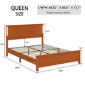 Queen Size Bed Frame, Platform Bed Frame With Wood Headboard And Footboard,Charging Station And Led Lights, 12 Wood Slats Support, No Box Spring Neededbrown Box Spring Not Required Queen Antique