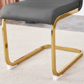 Table And Chair Set.Modern Rectangular Dining Table With Black Textured Stickers Glass Tabletop And Gold Plated Metal Legs.Paried With 4 Comfortable Chairs With Pu Seats And Golden Metal Legs. Dark Gray,Gold Seats 4 Glass Metal