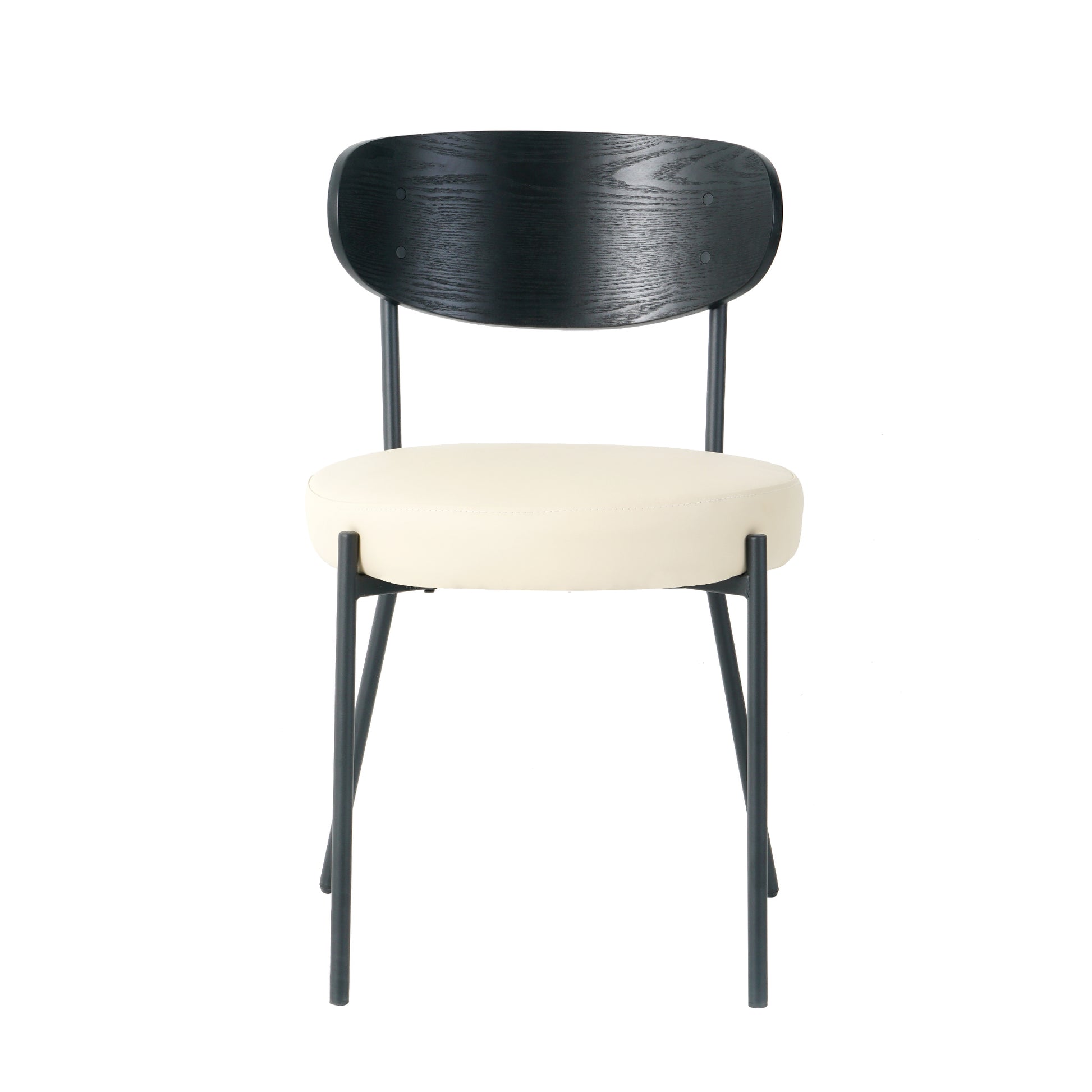 Modern Grey Simple Pu Dining Chair Upholstered Chair Family Bedroom Stool Back Dressing, White Round Table Set, Bentwood Covered With Ash Veneer Chair Back, Chair Black Metal Legs Set Of 5 White Mdf