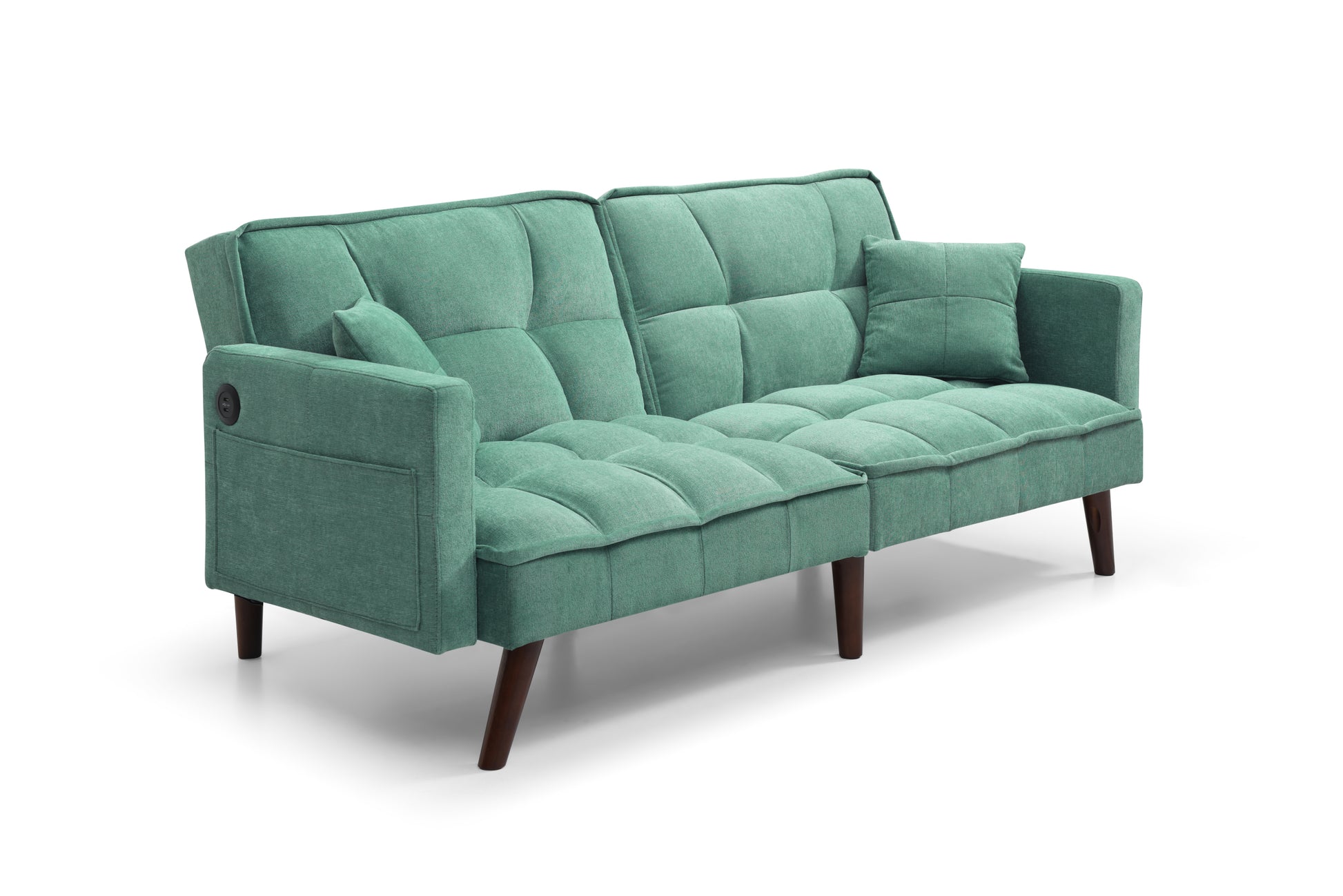 Sofa Bed Sleeper, Large Size, Usb Charging Port, Chenille Fabric Folding Futon Recliner For Living Room Furniture Apartment Bedroom Office Small Spaces, Green Green Brown Wood Primary Living Space Medium Soft Tufted Back Modern Foam Solid Wood 2 Seat