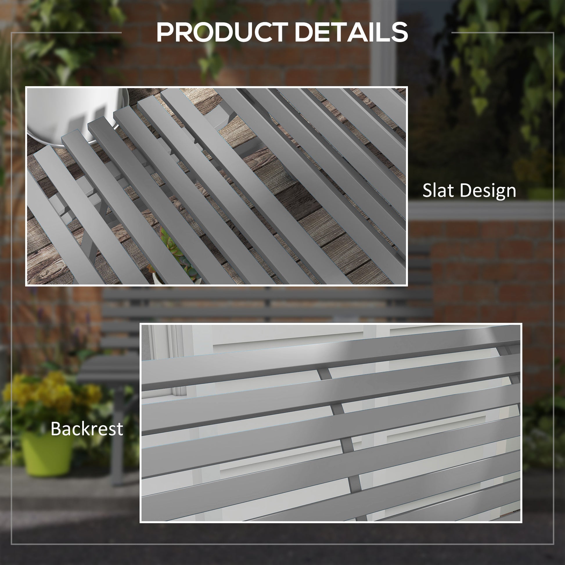 Outsunny 48.5" Garden Bench, Outdoor Patio Bench, Lightweight Aluminum Park Bench With Slatted Seat For Lawn, Park, Deck, Gray Grey Aluminum