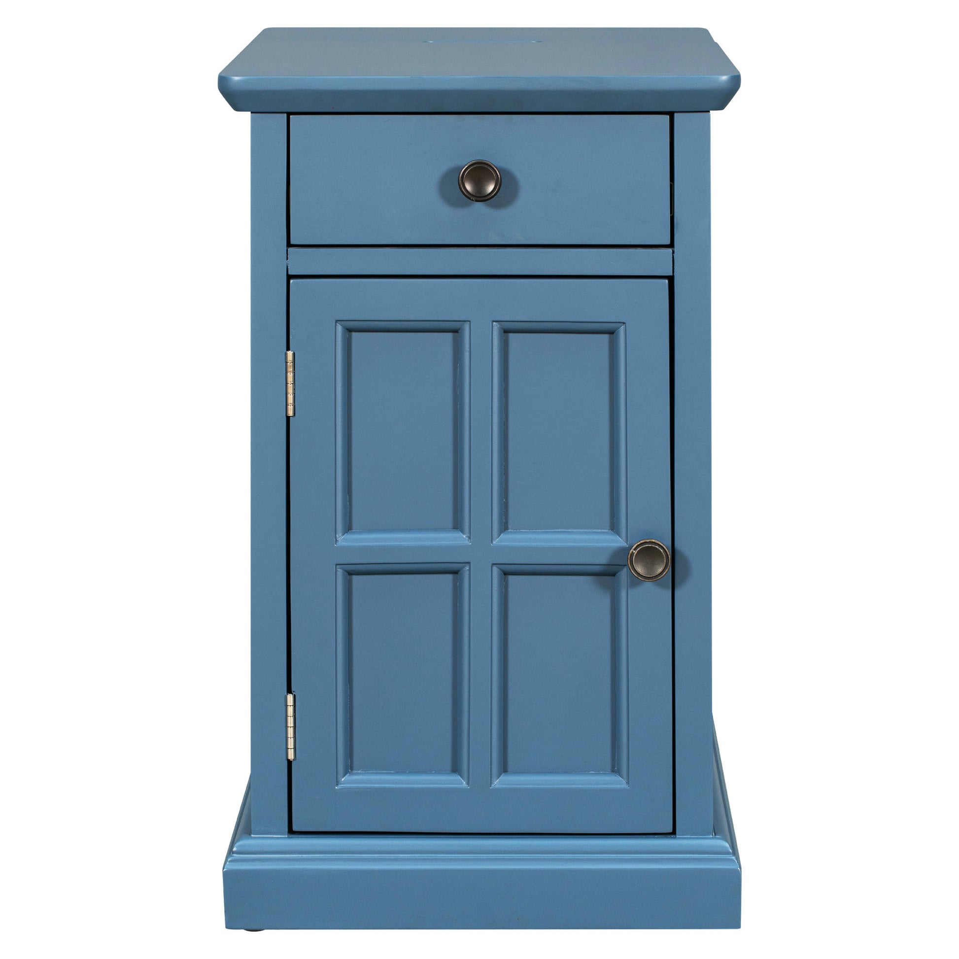 Classic Vintage Livingroom End Table Side Table With Usb Ports And One Multifunctional Drawer With Cup Holders, Antique Navy Antique Navy Solid Wood
