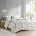 3 Piece Cotton Jacquard Comforter Set Ivory Full Queen Queen Ivory Cotton