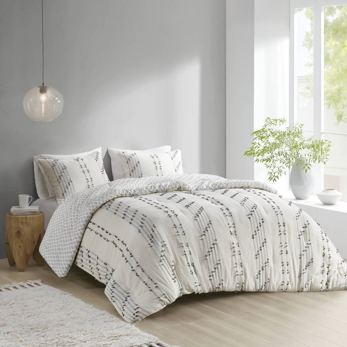 3 Piece Cotton Jacquard Comforter Set Ivory Full Queen Queen Ivory Cotton