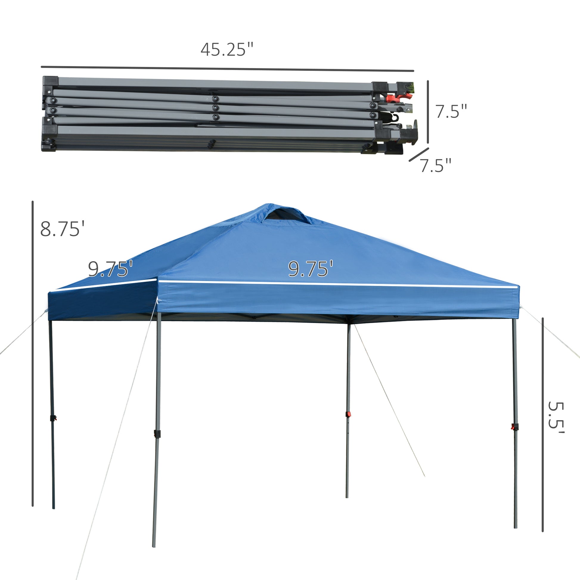 Outsunny 10' X 10' Pop Up Canopy Tent, Instant Sun Shelter With 3 Level Adjustable Height, Top Vents And Wheeled Carry Bag For Outdoor, Garden, Patio, Blue Blue Steel