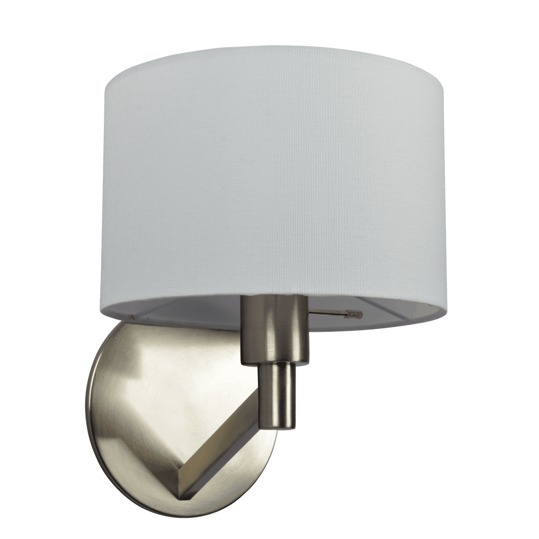 Nebula Brushed Nickel Base Wall Lamp With Rotary Switch White Fabric Shade Brushed Nickel,Silver,White Fabric,Metal