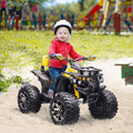 Aosom 12V Kids Atv Ride On Four Wheeler Toy Car With Music, Realistic Headlights, Wide Wheels, Rechargeable Battery Powered, For Boys And Girls, Yellow Yellow Steel