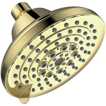 6 Spray Settings High Pressure Shower Head 5" Rain Fixed Showerhead Gold Adjustable Shower Head With Anti Clogging Nozzles, Low Flow Easily Installation Gold Plastic