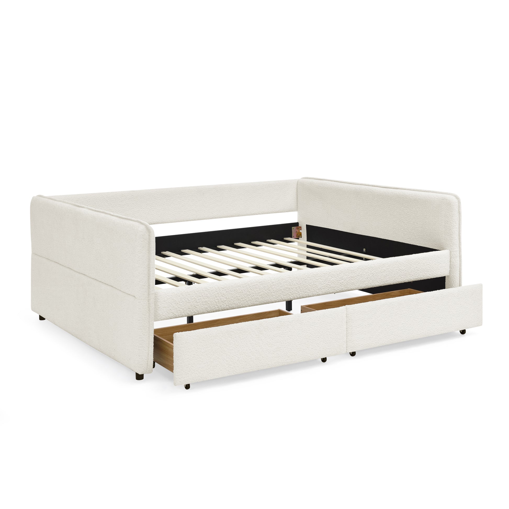 Daybed With Trundle Upholstered Tufted Sofa Bed, With Two Drawers, Queen Size, Boucle Fabric, Beige 88"X65.5"X29.5" Beige Boucle