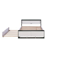 Full Size Platform Bed With Trundle,Storage Headboard And Footboard, Usb Charging Design,White Green Full White Green Solid Wood Mdf