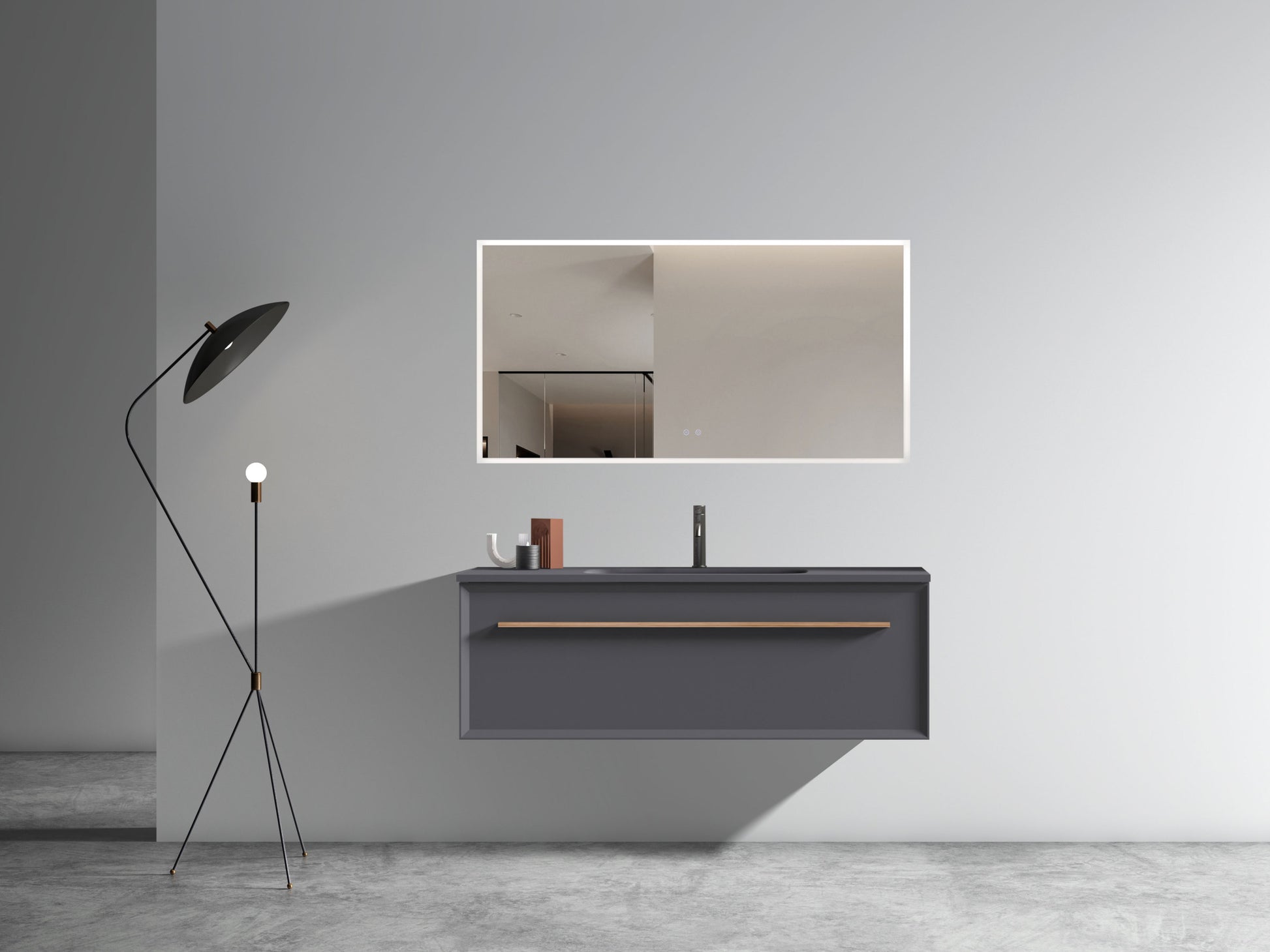 U053 Nevia48W 207 Nevia 48" Exclusive Gray Bathroom Vanity With Gray Solid Surface Sink, Wall Mounted Floating Bathroom Vanity For Modern Bathroom, One Piece Gray Basin Without Drain, Pre Assembled Gray Plywood