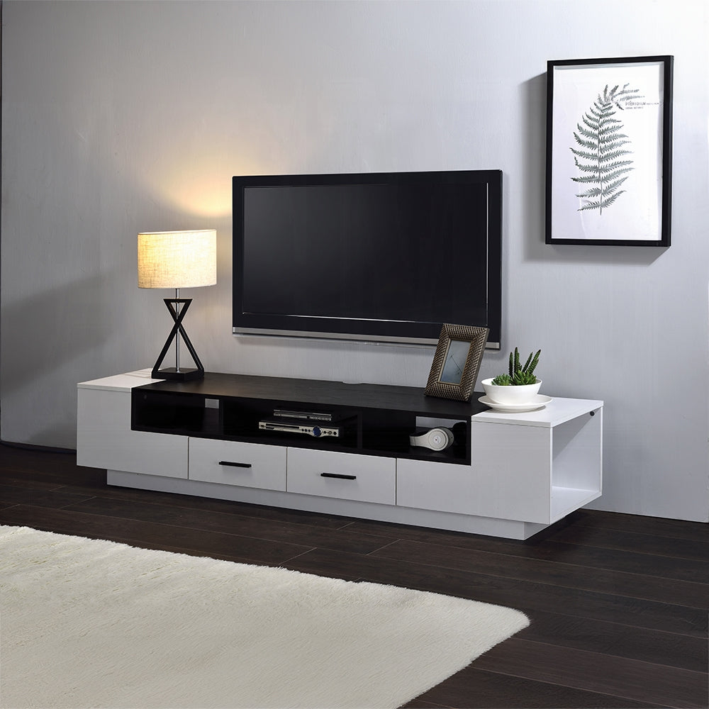 White And Black 2 Drawer Tv Stand White Black Primary Living Space 70 Inches 70 79 Inches Modern Particle Board Mdf