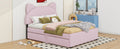 Full Size Upholstered Platform Bed With Cartoon Ears Shaped Headboard And 2 Drawers, Pink Box Spring Not Required Full Pink Wood Bedroom Bed Frame Faux Leather Upholstered