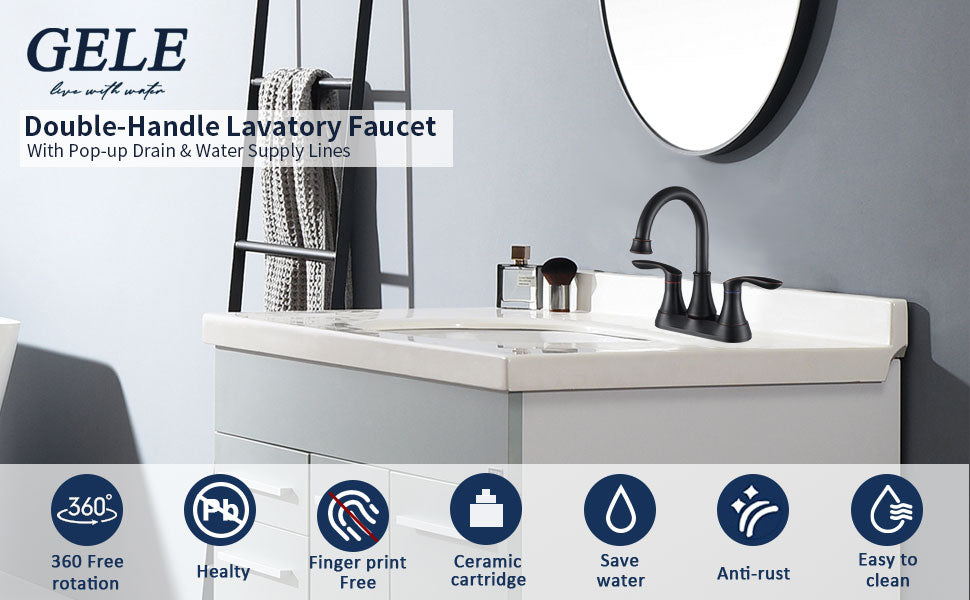 2 Handle 4 Inch Oil Rubbed Bronze Bathroom Faucet, Bathroom Vanity Sink Faucets With Pop Up Drain And Supply Hoses Oil Rubbed Bronze Metal