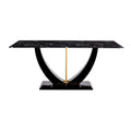 Table And Chair Set, Modern Dining Table, Patterned Table Top And Black Mdf Table Legs, Soft And Comfortable Dining Chair, Perfect For Dinner, Meetings, Home And Office Decor White Black Mdf Glass