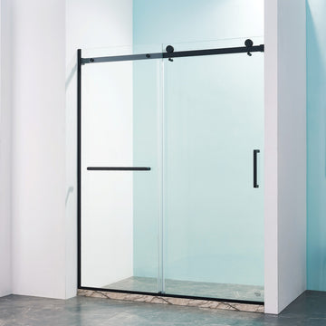 56 60"W X 75"H Semi Frame Single Sliding Shower Door, 304 Stainless Steel In Matte Black, 5 16" 8Mm Thick Sgcc Tempered Clear Glass. Matte Black Bathroom Classic,Luxury,Modern Glass Stainless Steel