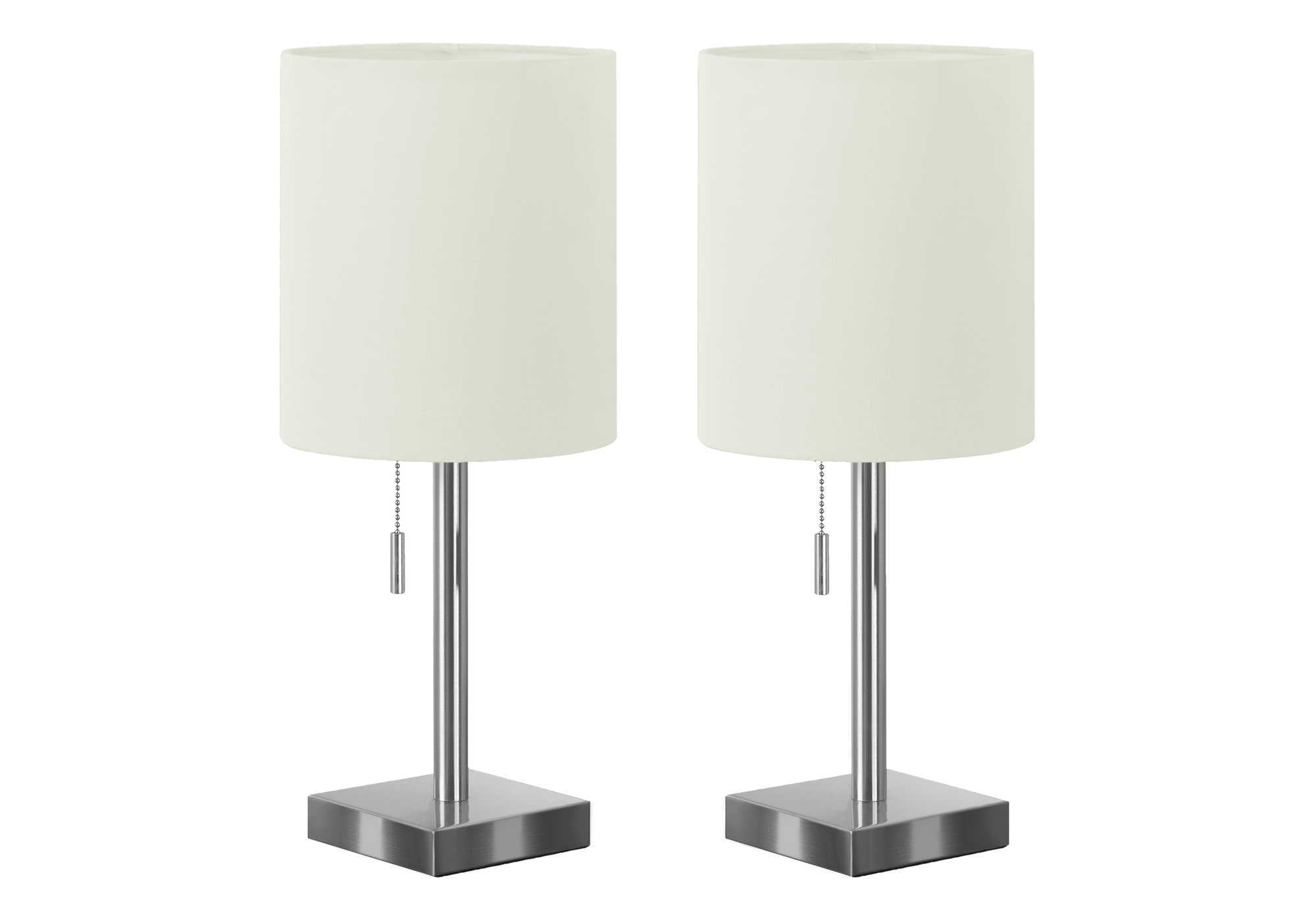 Lighting, Set Of 2, 17"H, Table Lamp, Usb Port Included, Nickel Metal, Ivory Cream Shade, Contemporary Silver Metal