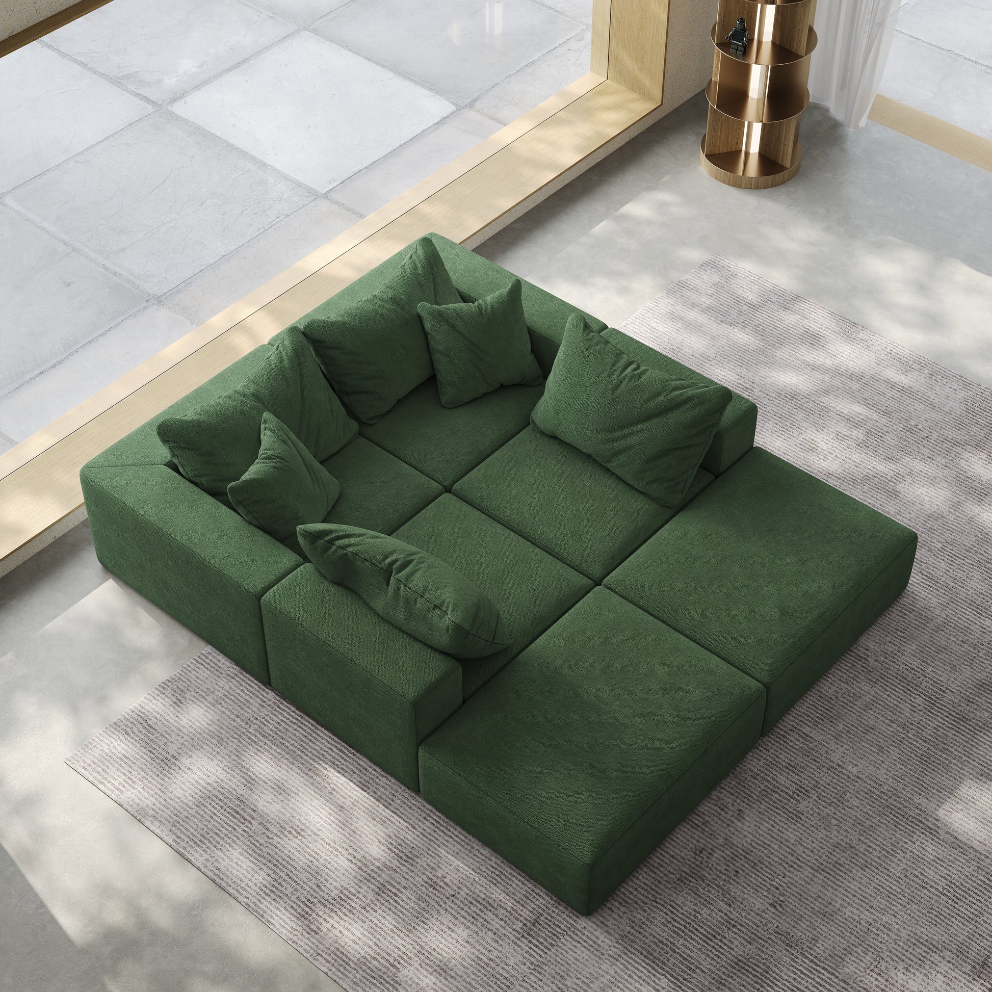 Oversized Sponge Cloud Sofa,Modern Upholstered Sectional Sofa Couch Set,Modular 162" L Shaped Sectional Living Room Sofa Set With 6 Pillows,Free Combination Sofa Couch For Living Room,Bedroom Green Foam Chenille 6 Seat