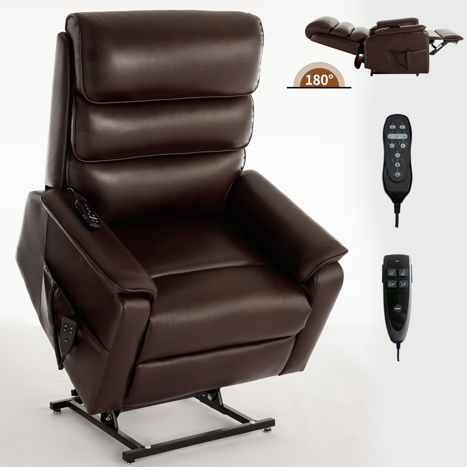 Brown Leatheraire Dual Motor Infinite Position Up To 350 Lbs Power Lift Recliner Chair With Power Remote, Heat Massage And Heavy Duty Motion Mechanism White Metal Primary Living Space Heavy Duty