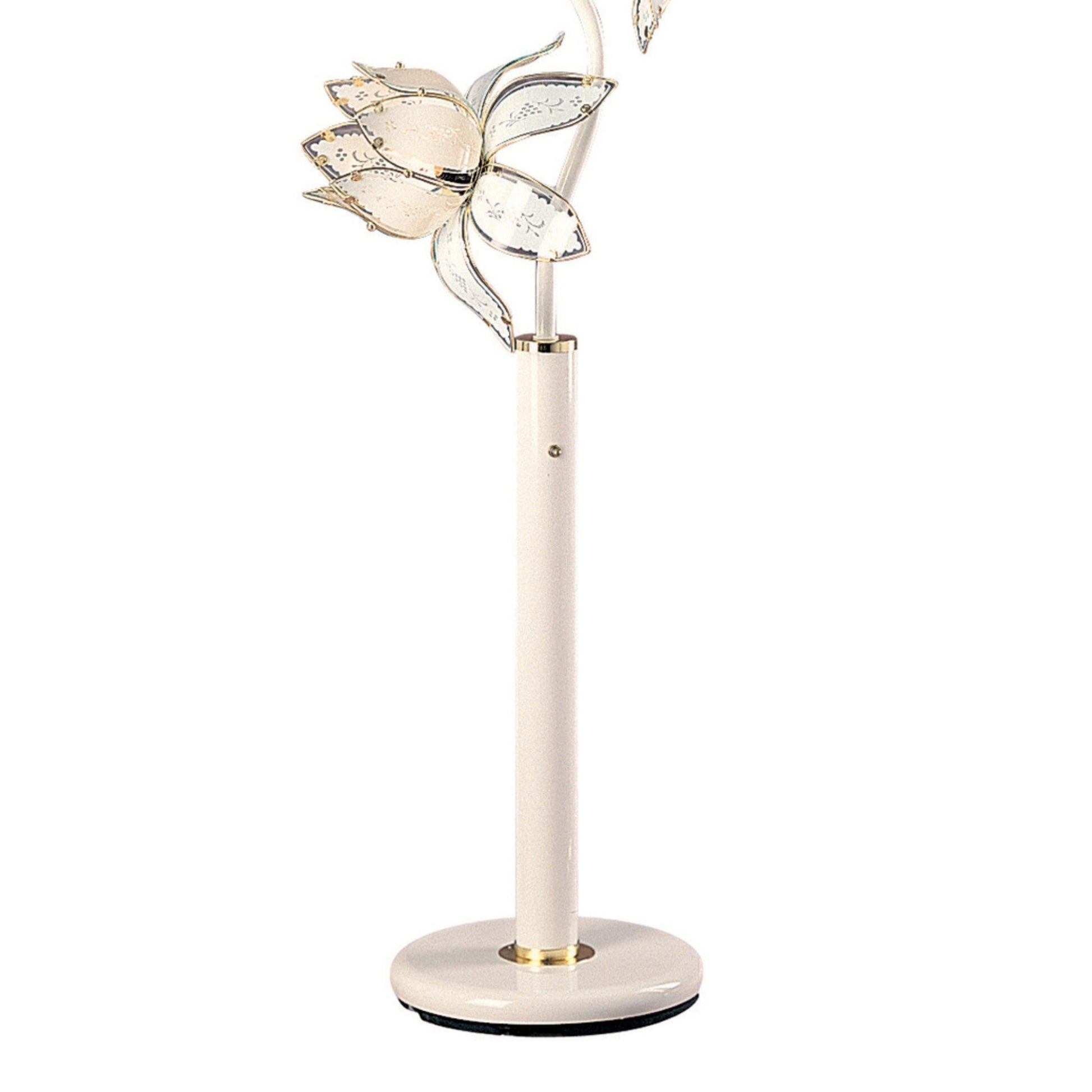 73" Tall Floor Lamp, 4 White And Gold Flower Shaped Lights With Crystal Accents White Metal