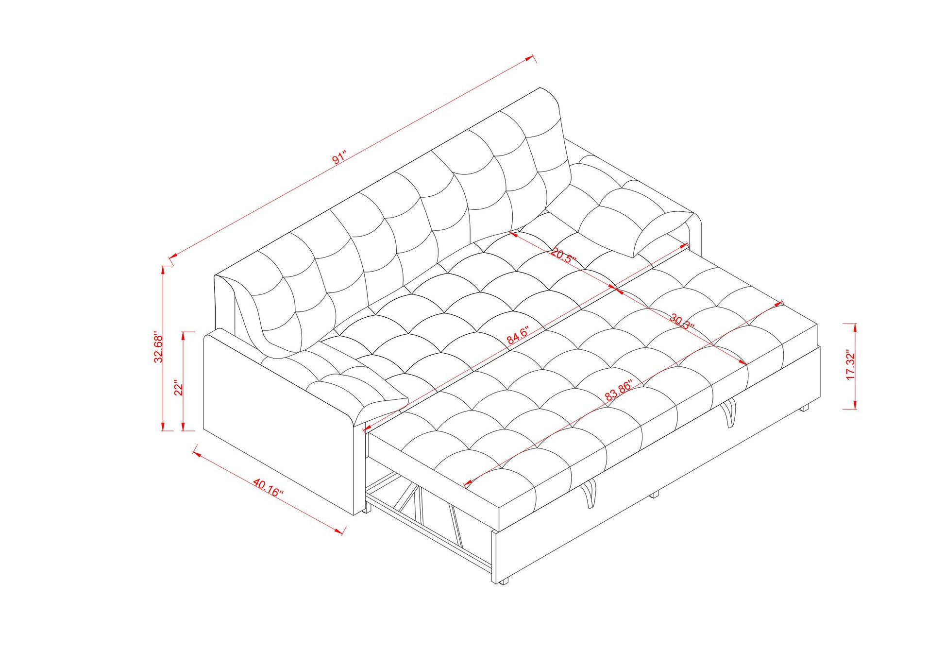 91 Inch Convertible Sofa Couch With Pull Out Couch Bed, Sleeper Sofa Bed For Living Room, Apartment, Chenille Fabric Color:Beige Beige Light Brown Chenille Wood Primary Living Space Cushion Back