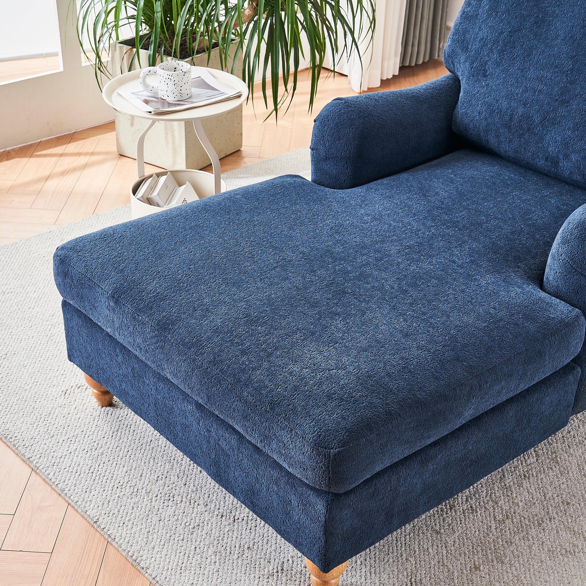 Modern Mid Century Indoor Oversized Chaise Lounger Comfort Sleeper Sofa With Soild Wood Legs Blue Foam 1 Seat