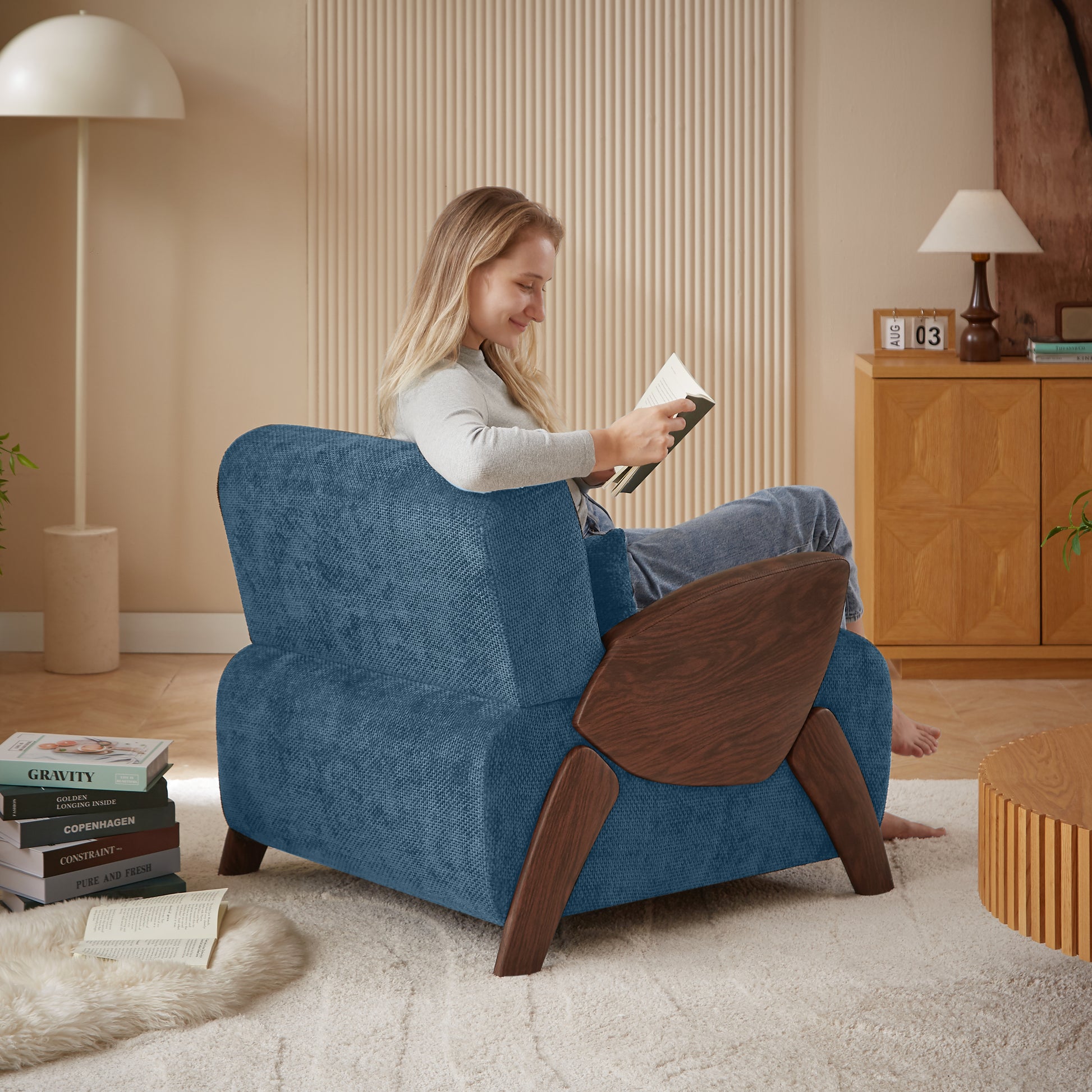 Modern Accent Armchair With Plush Cushioning, Comfortable Armrests, And Stylish Design For Living Room, Bedroom, Or Office Blue Chenille