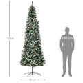 Homcom 9Ft Pre Lit Snow Dipped Artificial Christmas Tree With Realistic Branches, 460 Led Lights, Pine Cones, Red Berries And 1298 Tips Green Pvc