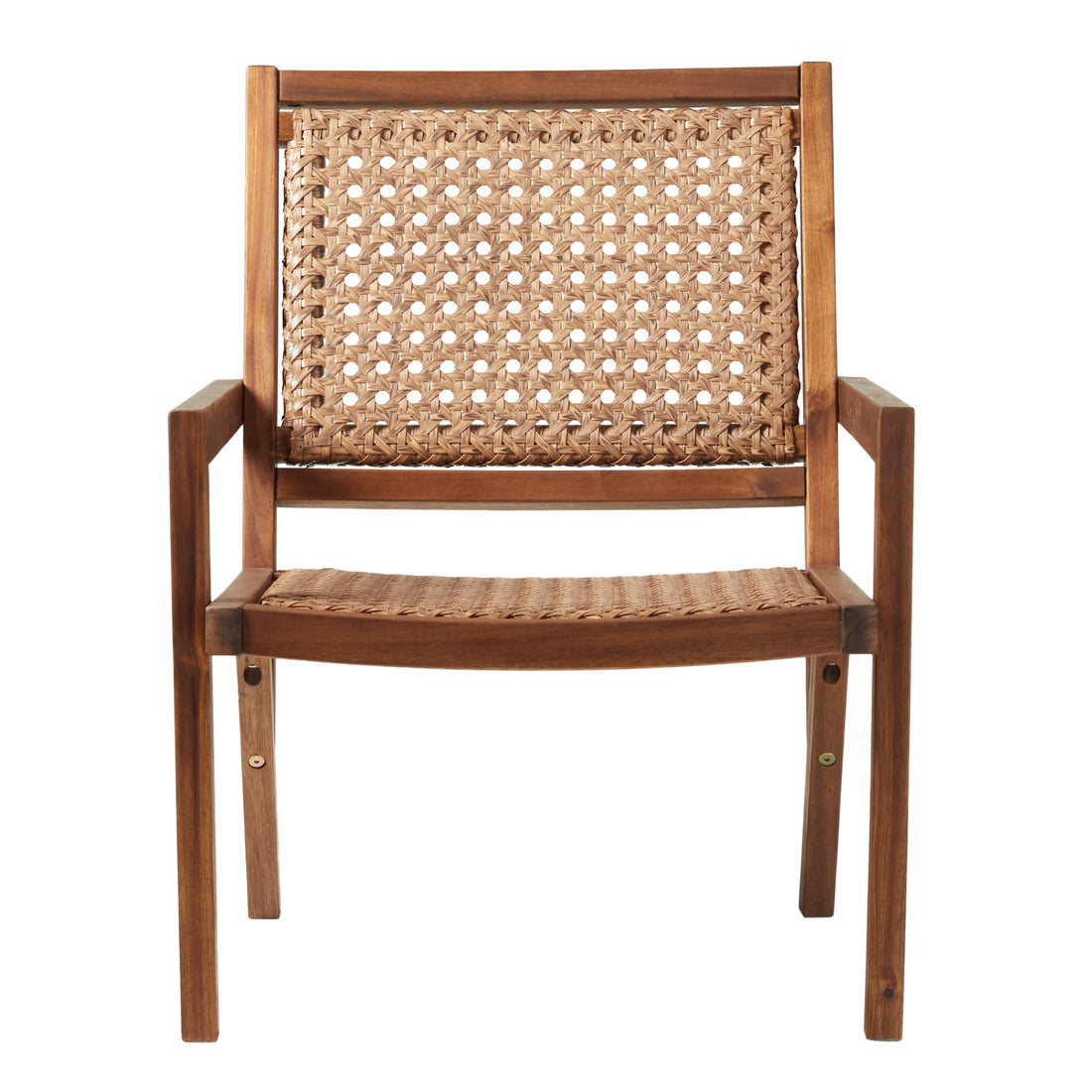 Coastal Solid Wood And Rattan Outdoor Accent Chair Dark Brown Dark Brown Wood Acacia Wood