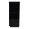 Dundee 70 Inch High 10 Glass Bar Cabinet With 5 Cubbies And 3 Open Shelves And Cabinet Black Primary Living Space Modern Shelves Included Particle Board