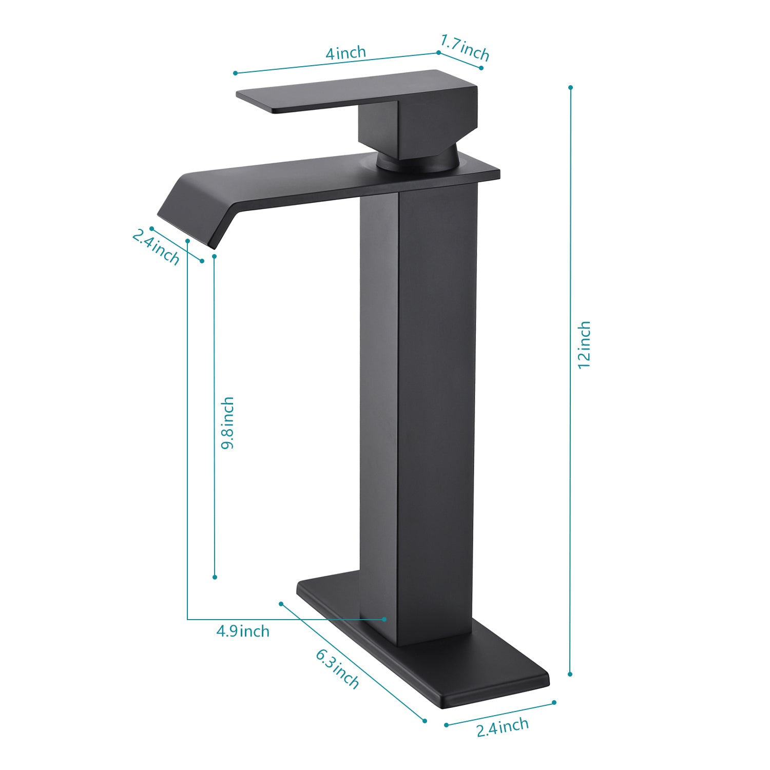 Waterfall Spout Bathroom Sink Single Handle Faucet With Pop Up Drain No Overflow Matte Black Stainless Steel