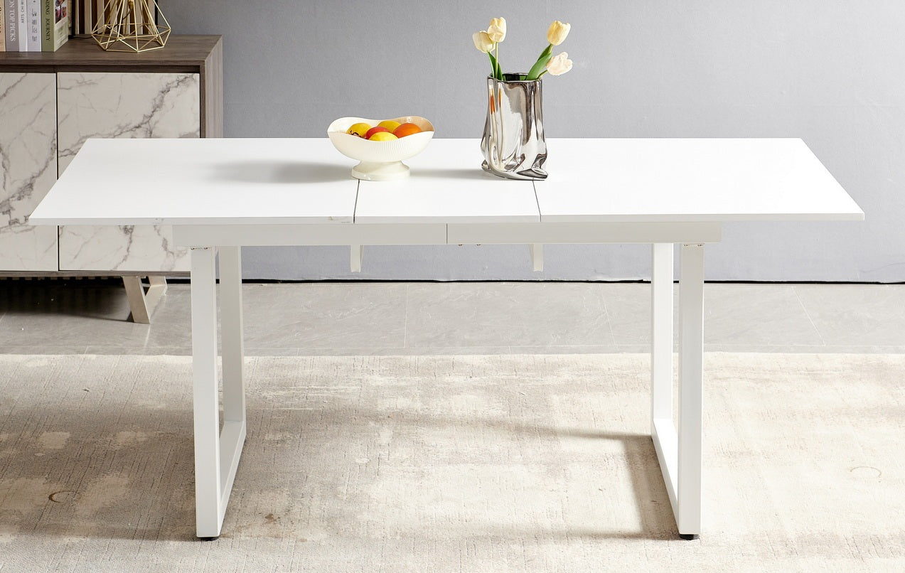 White Color,Square Extendable Dining Table With Metal Leg,Modern Space Saving Kitchen Table For Living Room 70.86" W X 31.5" D X 29.5" H Antique White Mdf Metal