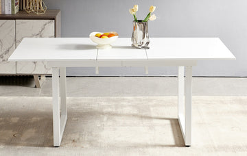 White Color,Square Extendable Dining Table With Metal Leg,Modern Space Saving Kitchen Table For Living Room 70.86" W X 31.5" D X 29.5" H Antique White Mdf Metal