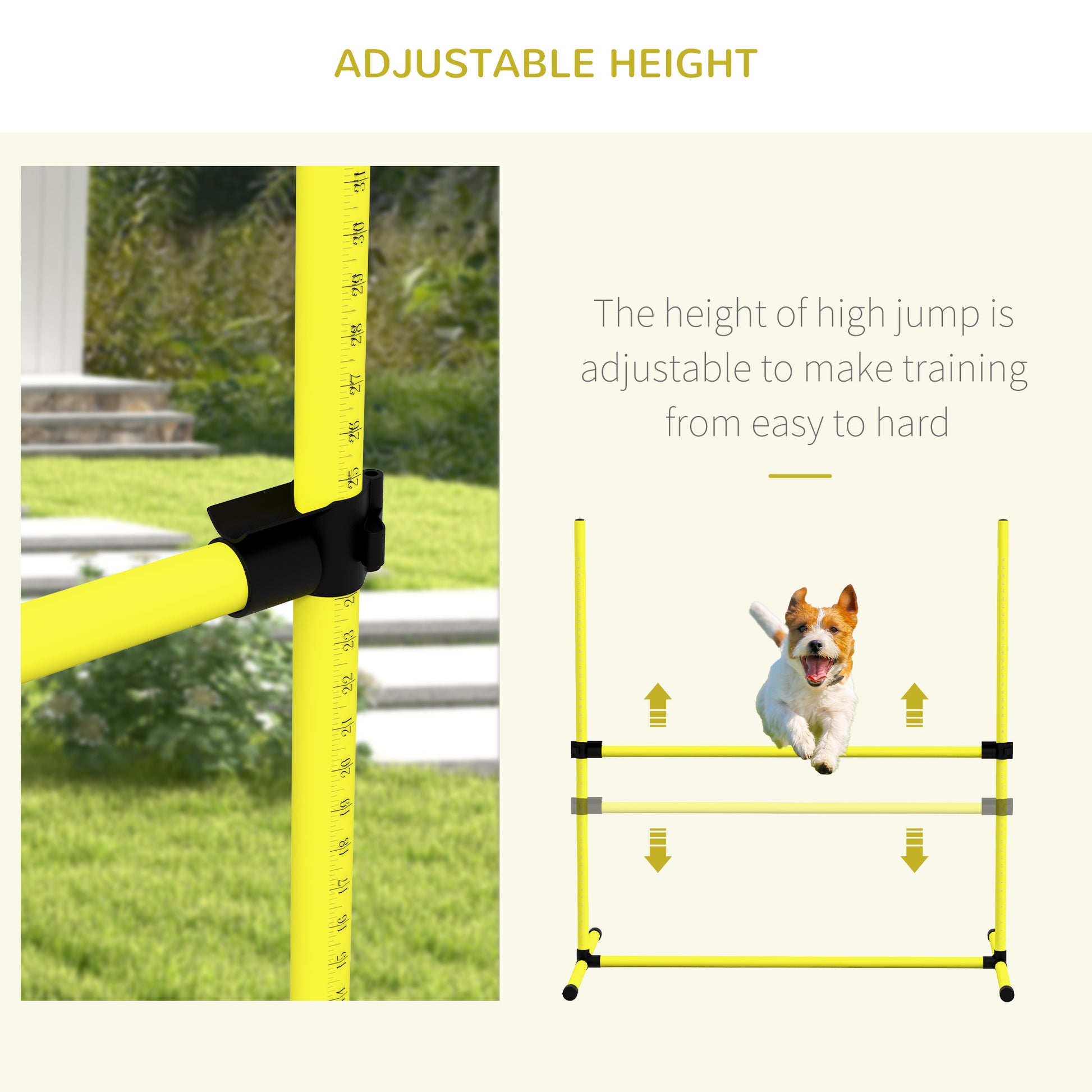 Pawhut 4 Piece Dog Agility Training Equipment For Dog Agility Course With Adjustable Height Jump Bars, Included Carry Bag, & Displacing Top Bar, Yellow Yellow Plastic