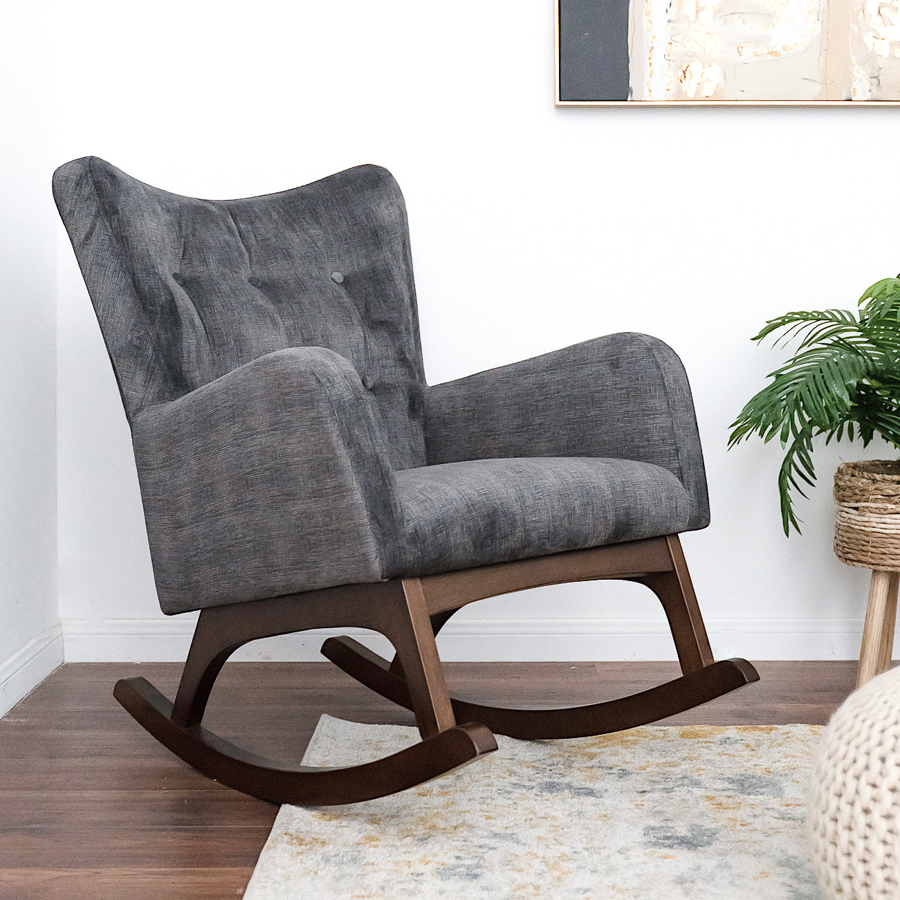 Alistair Solid Wood Rocking Chair Solid Brown,Dark Gray Bedroom Foam Wipe Clean Rocking Chairs Foam Fabric,Solid Wood