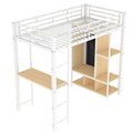 Twin Size Metal Loft Bed With Built In Wardrobe, Desk And Shelves, Black Expected Arrival Time: 9.3 Box Spring Not Required Twin White Metal Mdf Metal