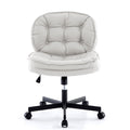 Armless Office Desk Chair With Wheels: Pu Leather Cross Legged Wide Chair,Comfortable Adjustable Swivel Computer Task Chairs For Home,Office,Make Up,Small Space,Bed Room Creamy White Antique Fiber Foam And Polyester Fiber Pad Pvc