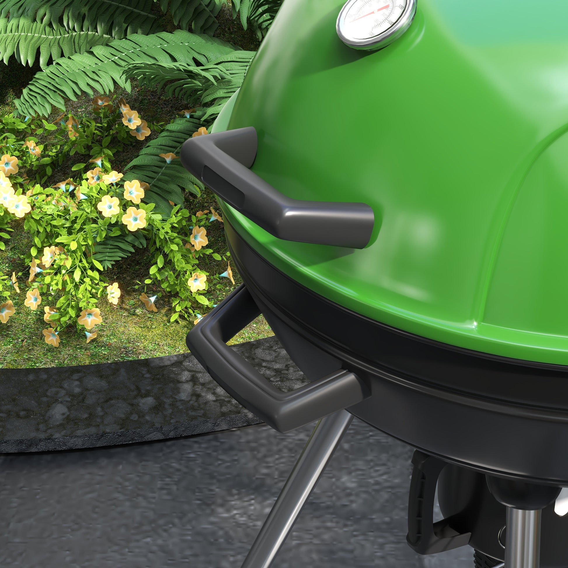 Outsunny 21" Kettle Charcoal Bbq Grill Trolley With 360 Sq.In. Cooking Area, Outdoor Barbecue With Shelf, Wheels, Ash Catcher And Built In Thermometer For Patio, Backyard Party, Green Green Steel